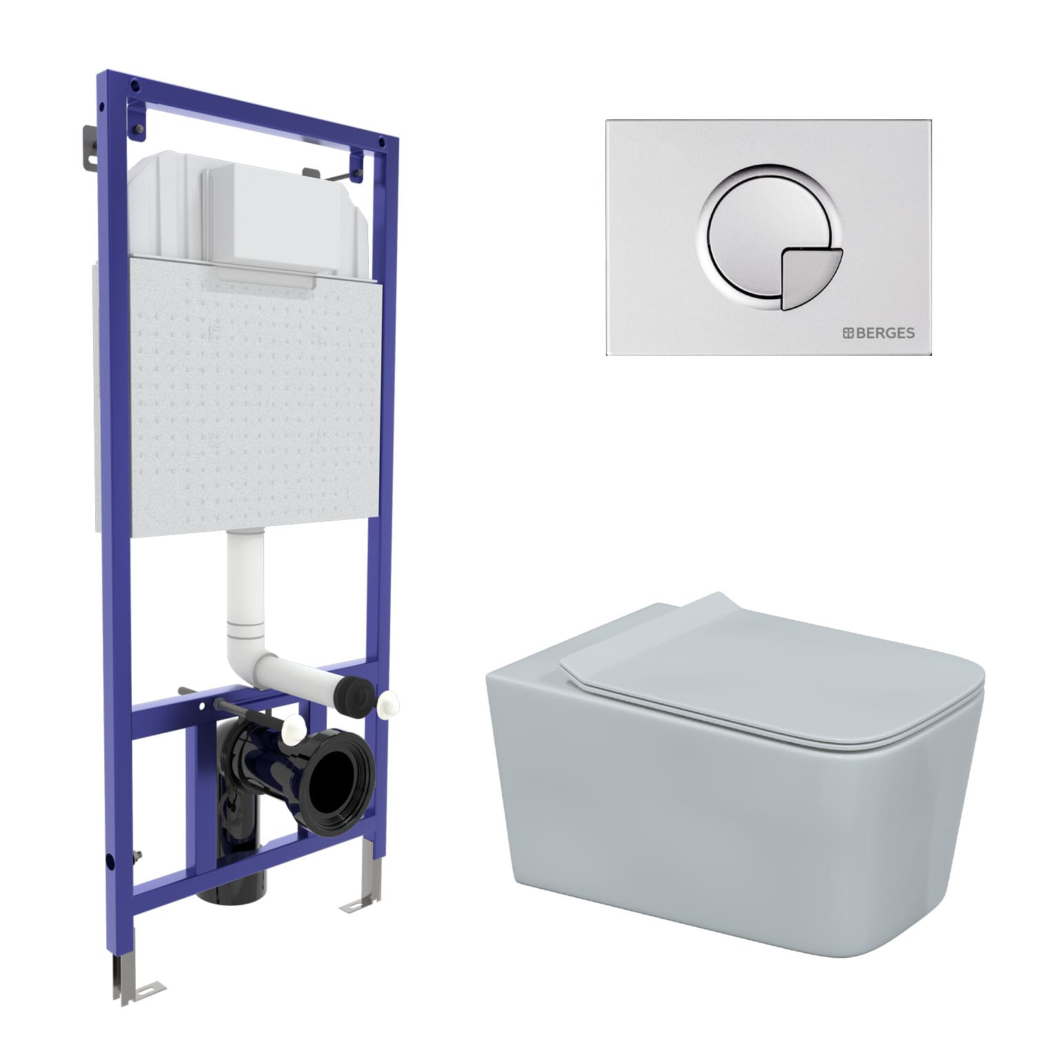 Комплект для монтажа подвесного унитаза: инсталляция NOVUM525, кнопка R2 матовый хром, унитаз FLOE, 