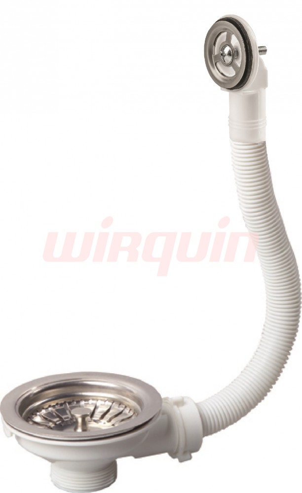 Выпуск для мойки D-90 из нерж.стали с круглым переливом, WIRQUIN