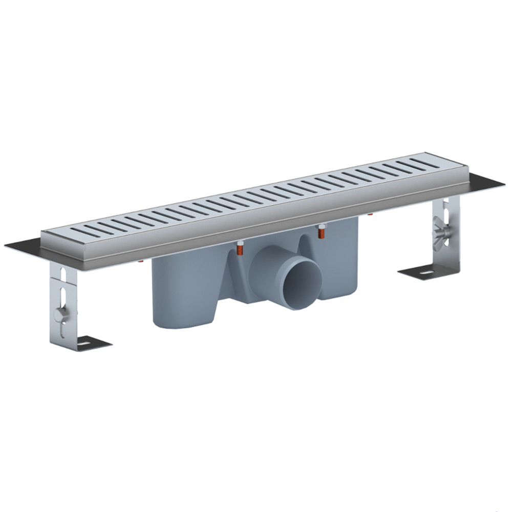 Трап линейный из нержавеющей стали АНИ Пласт TLZ2445M DN50 с комбинированным затвором матовой решёткой Бимс 450х65 мм