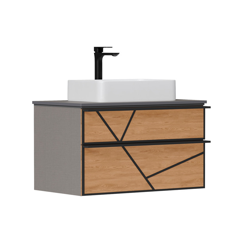 Тумба EQUIL Ferro 80 подвесная 2 ящ. лен антрацит/дуб мадера (под раковину 78531)