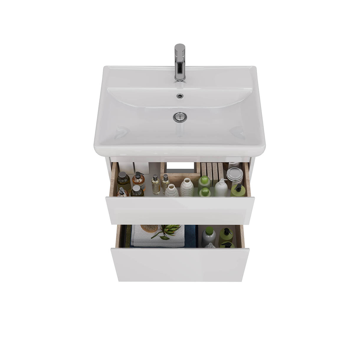 Тумба Lemark COMBI 70 см под 1 раковину, подвесная/напольная, 2 ящика, цвет корпуса, фасада: Белый г