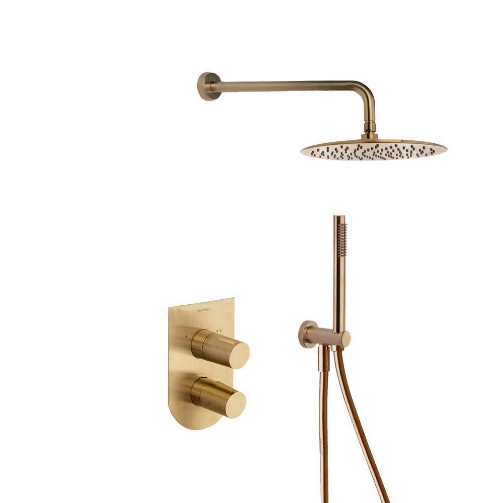 Встраиваемая душевая система с тропическим душем и душевым комплектом TZAR K3415021OC золото браширо