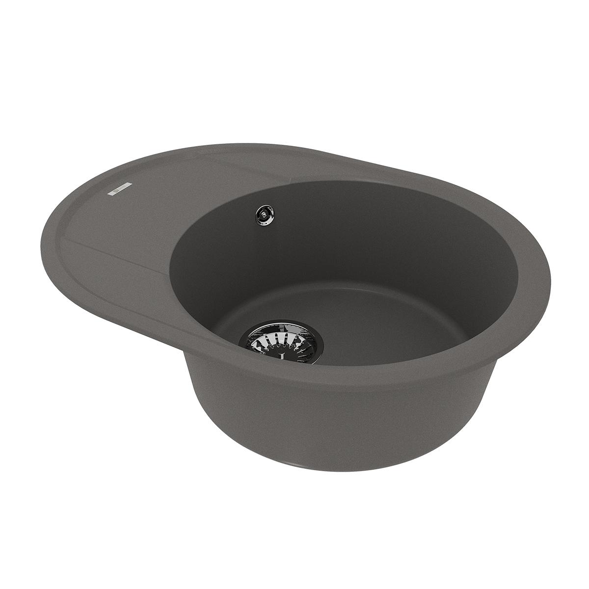 Кухонная мойка Lemark LACHA 620 врезная овальная с крылом из кварцгранита, Серый шёлк