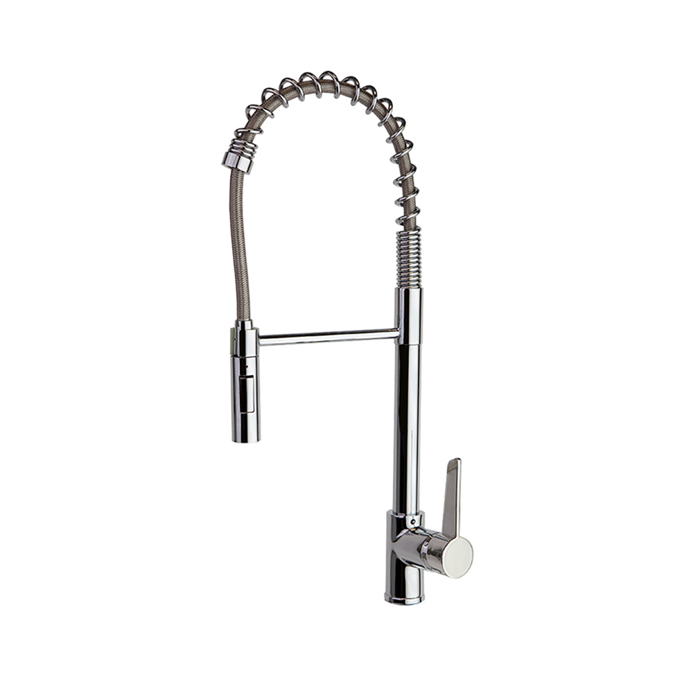 Смеситель высокий для кухни профессиональный, с гибким шлангом и поворотным изливом KITCHEN 386601MC