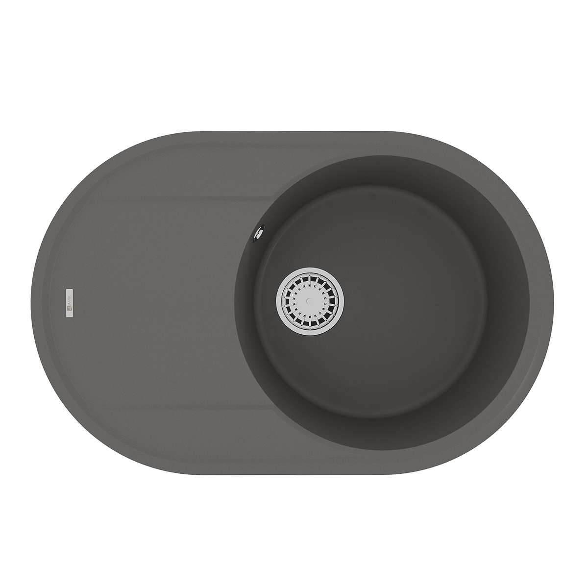 Кухонная мойка Lemark LACHA 760 врезная овальная с крылом из кварцгранита, Серый шёлк