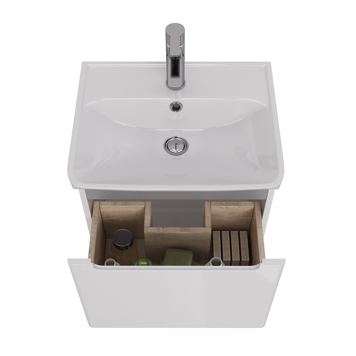 Тумба Lemark BUNO MINI 50 см под 1 раковину, подвесная, 1 ящик, цвет планки: Серый, цвет корпуса, фа