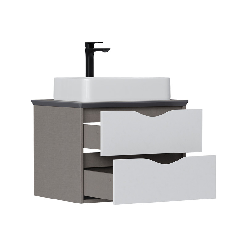 Тумба EQUIL Smile 60 под столешницу (60 100R 100L) подвесная 2 ящ. белый/лен антрацит