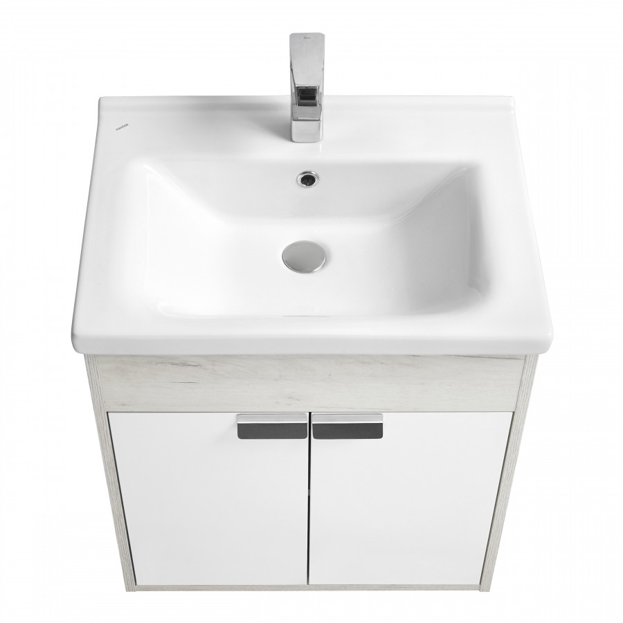 Тумба ФЛАЙ 60, белая, дуб крафт (под раковину МИРАНДА 60)