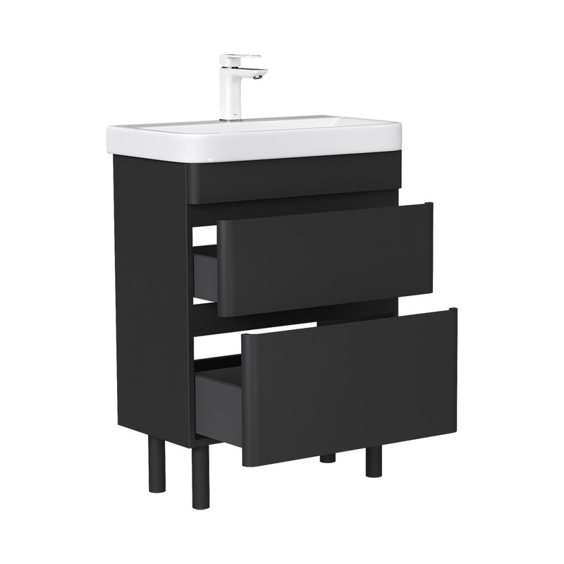 Тумба EQUIL Eltoro 60 напольная 2 ящ. черный софт (под раковину 9595-60)