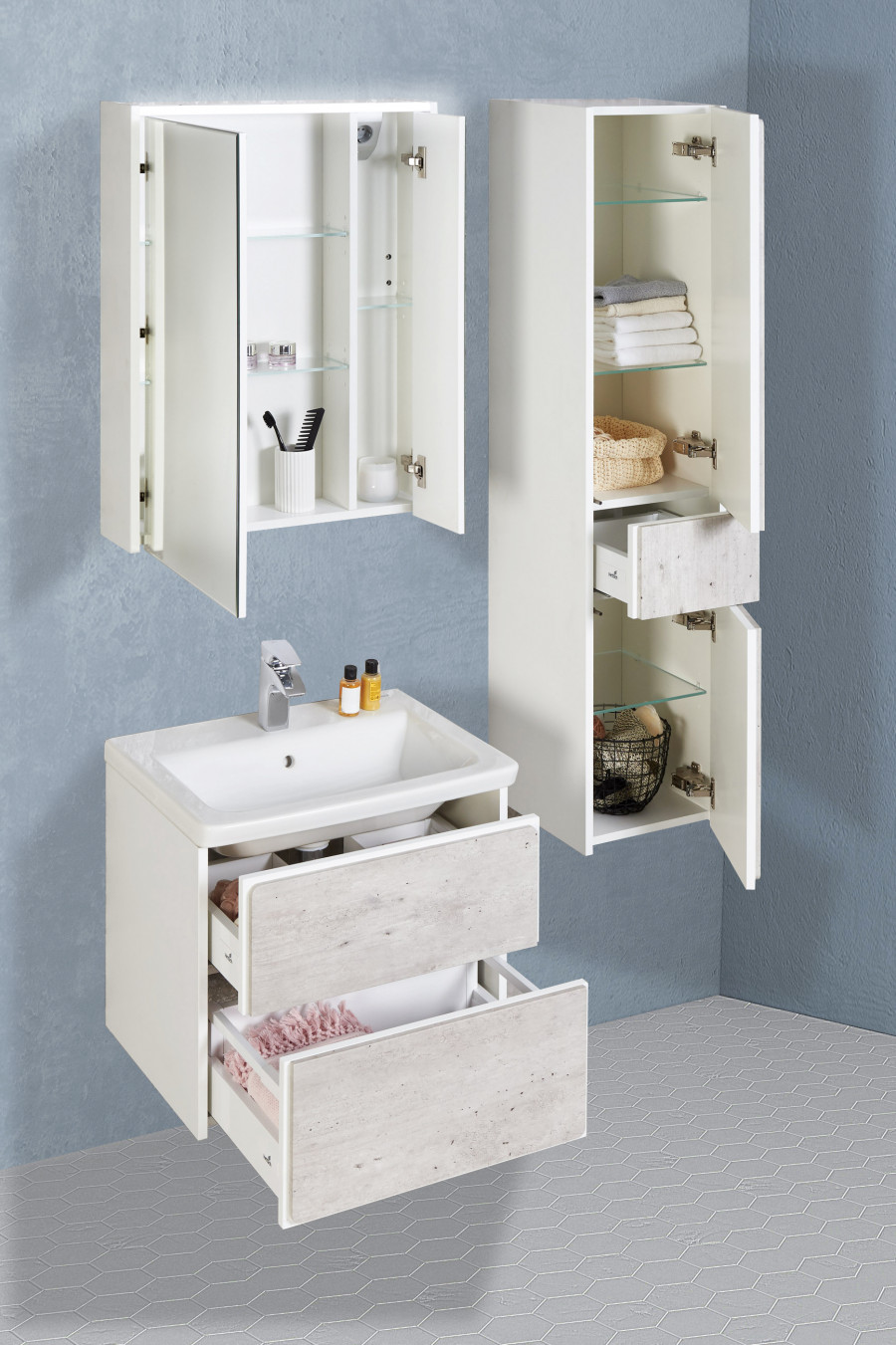 RONDA Зеркальный шкаф 70, бетон/белый матовый, ROCA