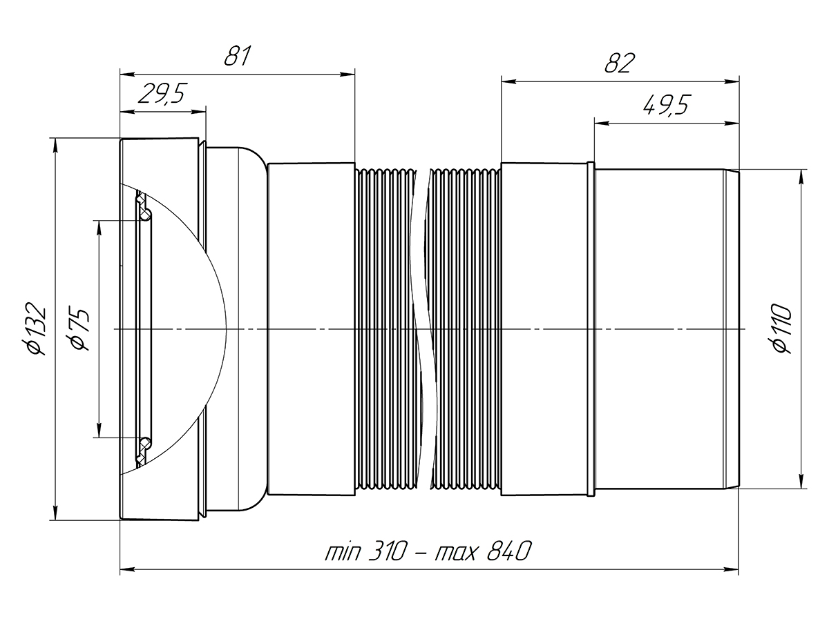 Удлинитель гибкий для унитаза АНИ Пласт K721R выпуск 110 мм 310-840 мм