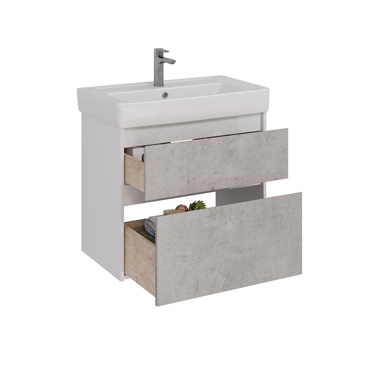 Тумба Lemark COMBI 80 см под 1 раковину, подвесная/напольная, 2 ящика, цвет фасада: Бетон, цвет корп