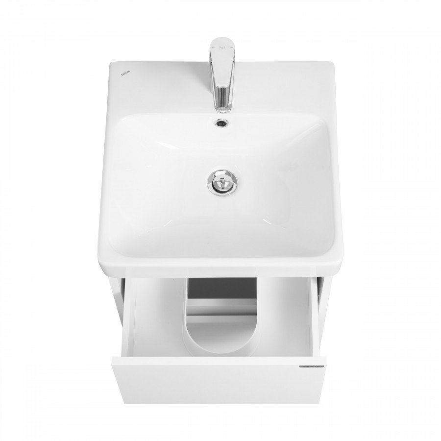 Тумба СКАНДИ 45, подвесная, 2 ящ., белая матовая/белый глянец (под раковину АДРИАНА 45)