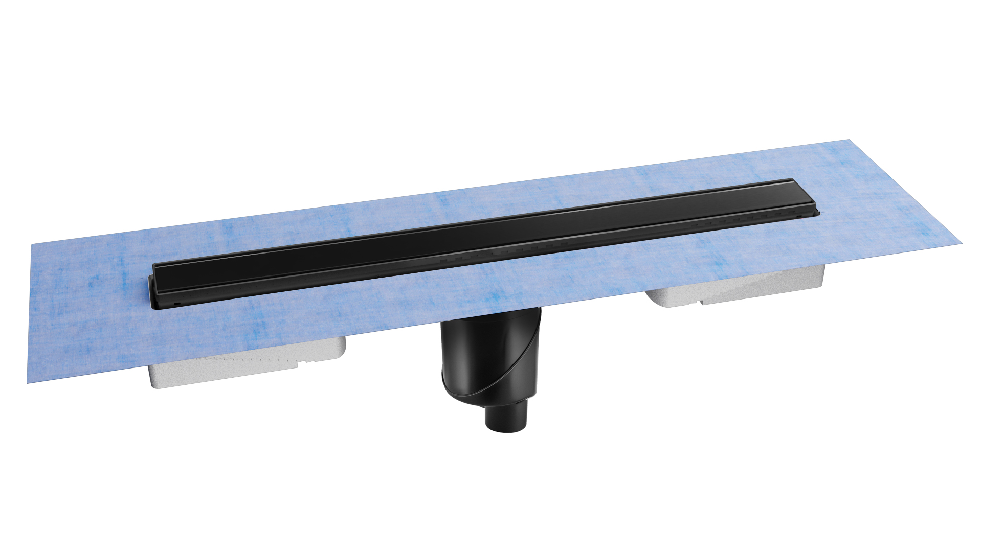 Желоб водосток напольный B1 KERAMIK 600 нержавеющая сталь, матовый черный, S-сифон D50/110 вертикаль