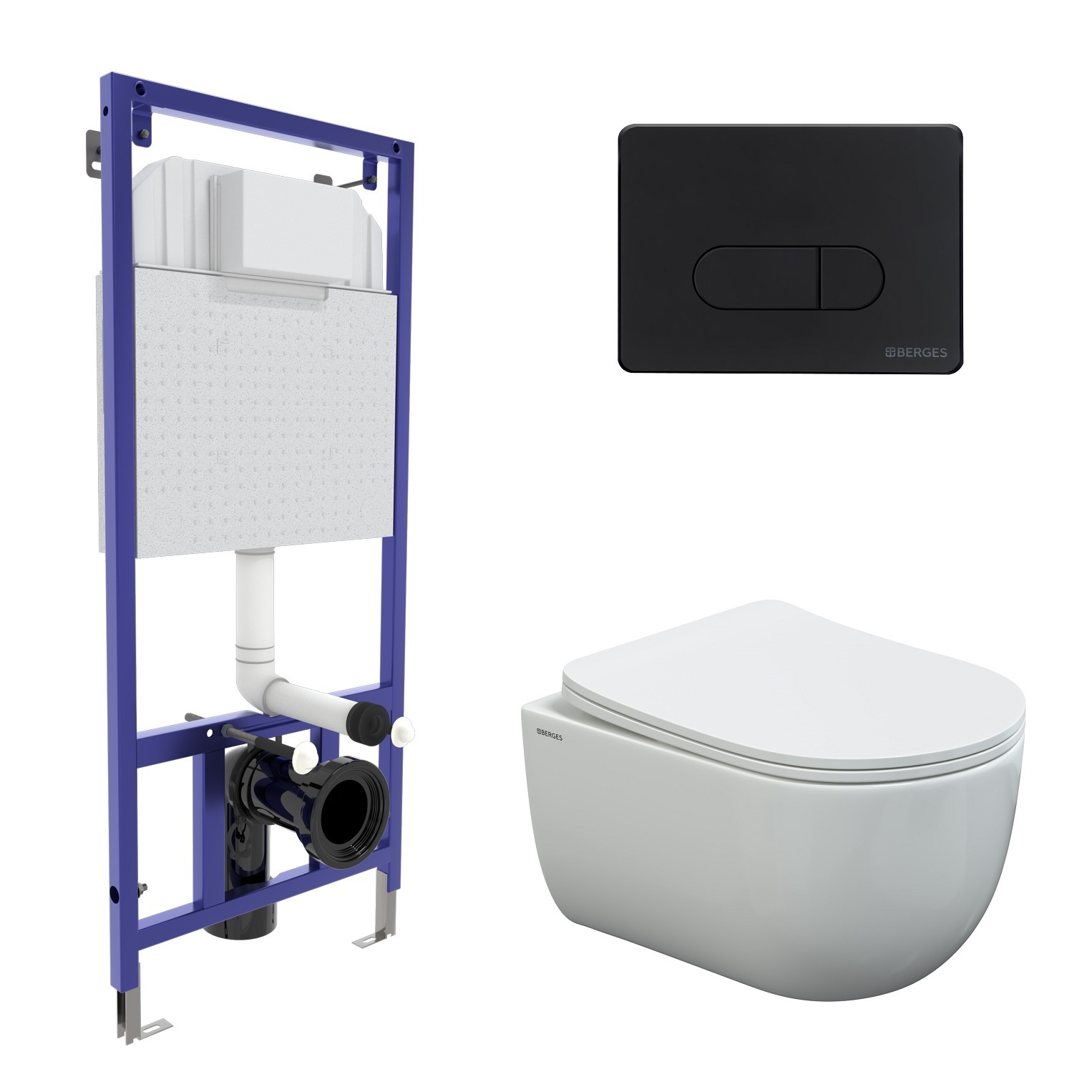 Комплект для монтажа  подвесного унитаза: инсталляция NOVUM525, кнопка D5 черная Soft Touch, унитаз 