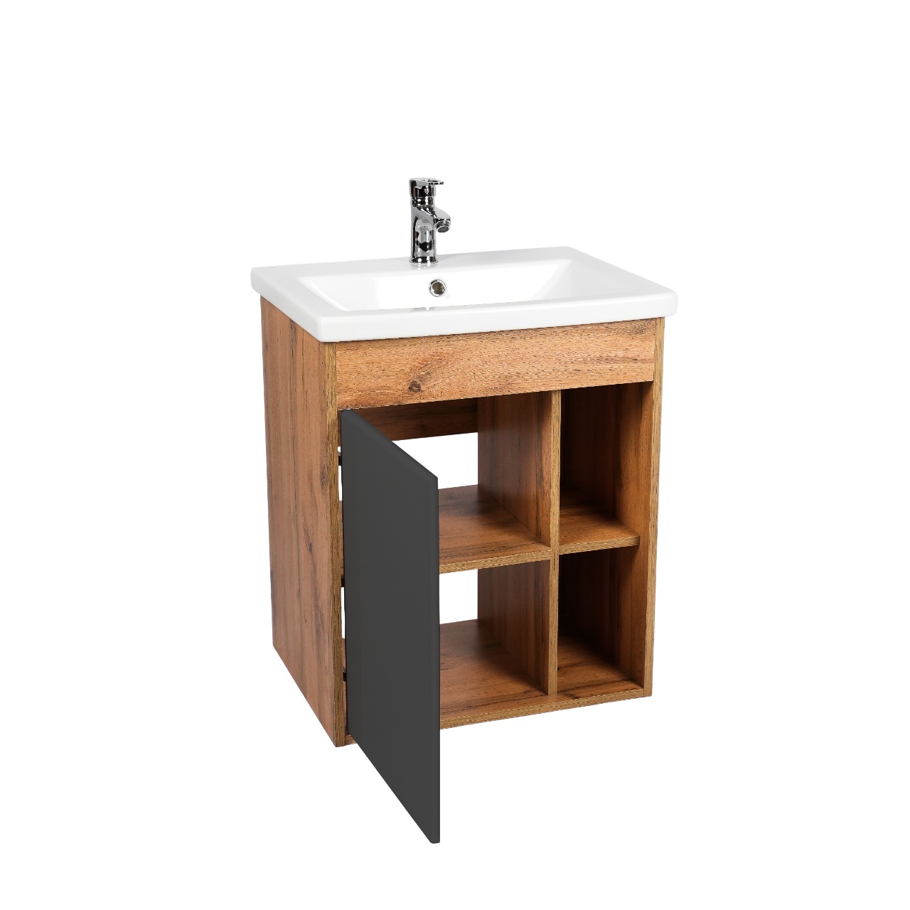 Тумба под раковину VIANT БОСТОН 70 подвесная графит/дуб вотан (VBOS70COG-T1STP)