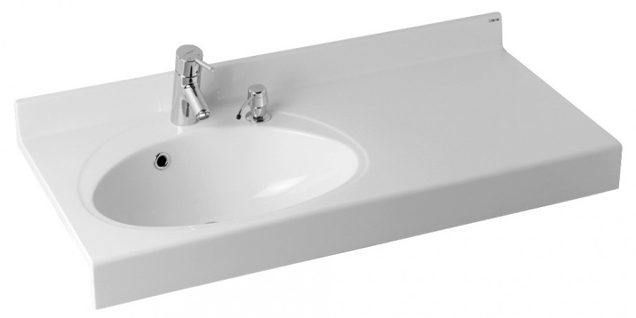 Раковина ОТЕЛЬ 3/1000, левая с навесами и диспенсором