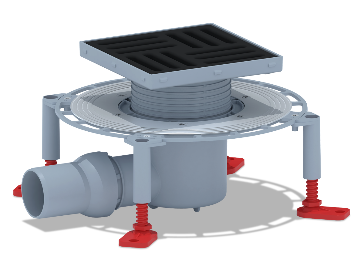 Трап горизонтальный регулируемый АНИ Пласт THA5616 выпуск 50 мм с решеткой из чугуна 150х150 мм