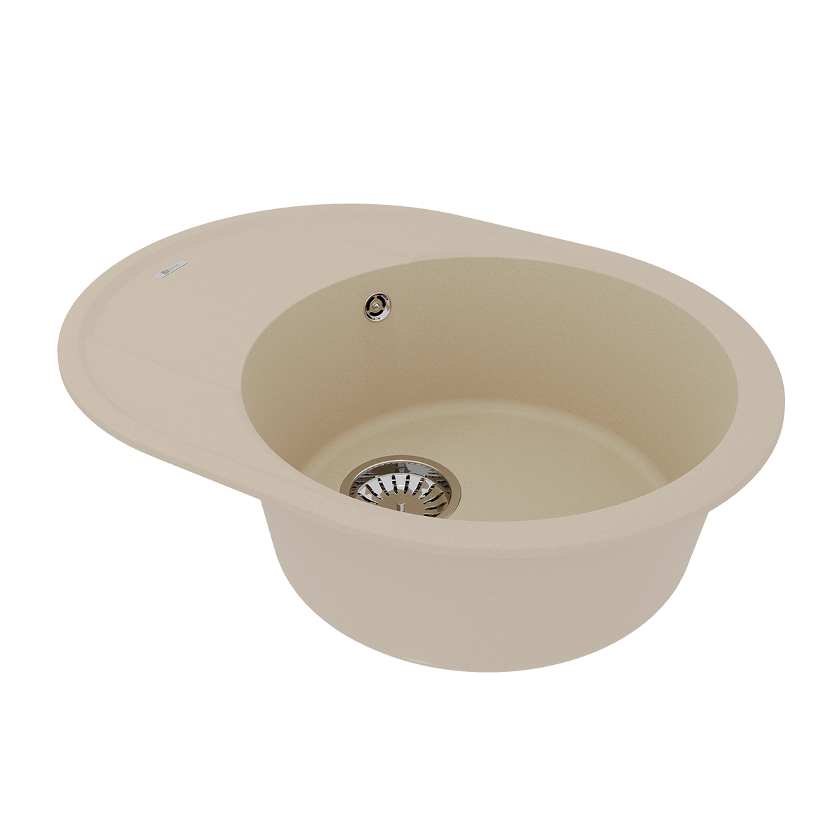 Кухонная мойка Lemark LACHA 620 врезная овальная с крылом из кварцгранита, Бежевый