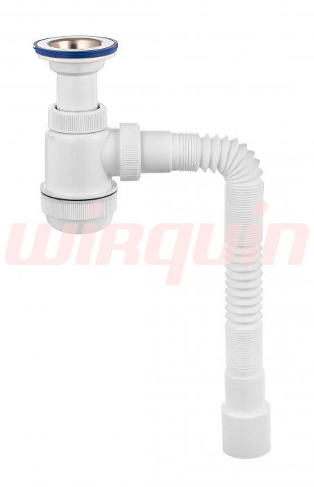 Сифон МИНИ Элит с лит. вып., нерж. чаш.  Ø70 мм и г/труб. L800 мм. (1½- Ø40/50), VIRPLAST