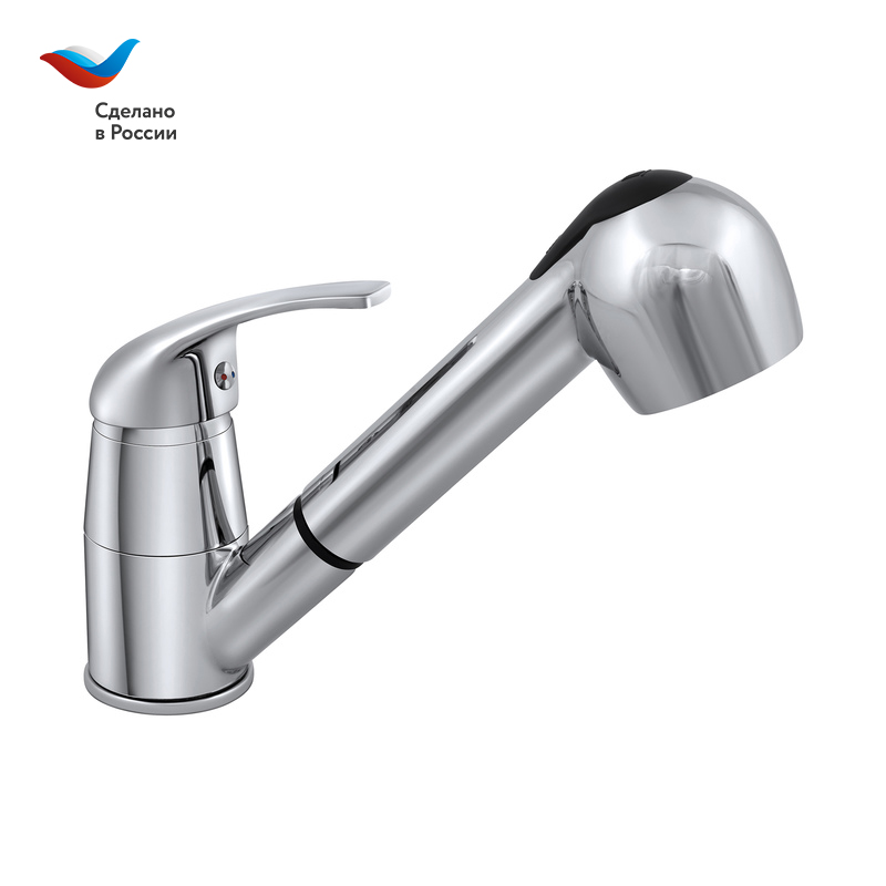 Смеситель для кухни СЛАВЕН Дача СЛ-ОД-В23 с вытяжным изливом и встроенной лейкой хром