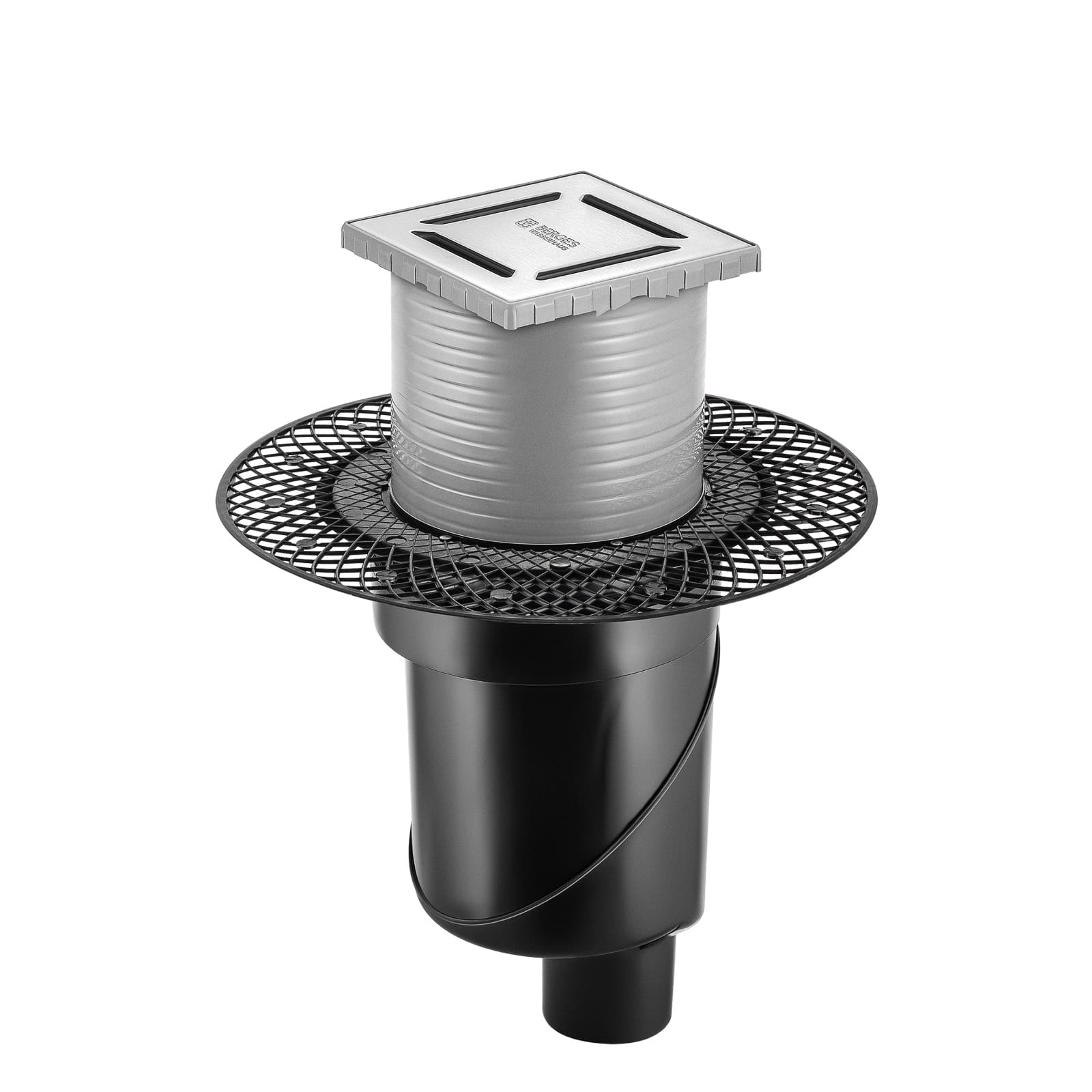 Трап водосток PLATZ Norma 100х100, матовый хром, S-сифон D50/105 H50 вертикальный, BERGES