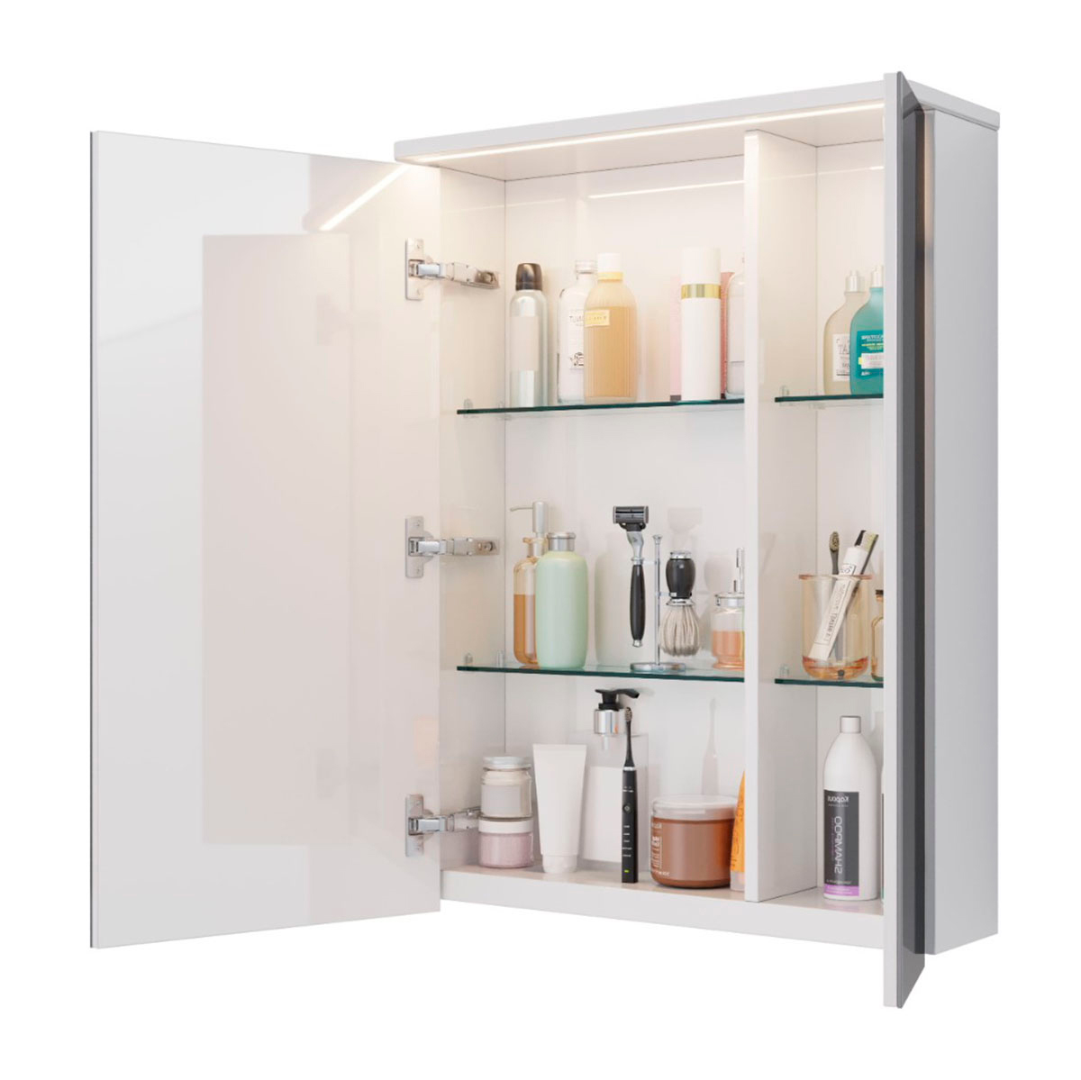 Шкаф зеркальный Lemark ZENON 60х80 см 2-х дверный с козырьком-подсветкой, с розеткой, цвет корпуса: 