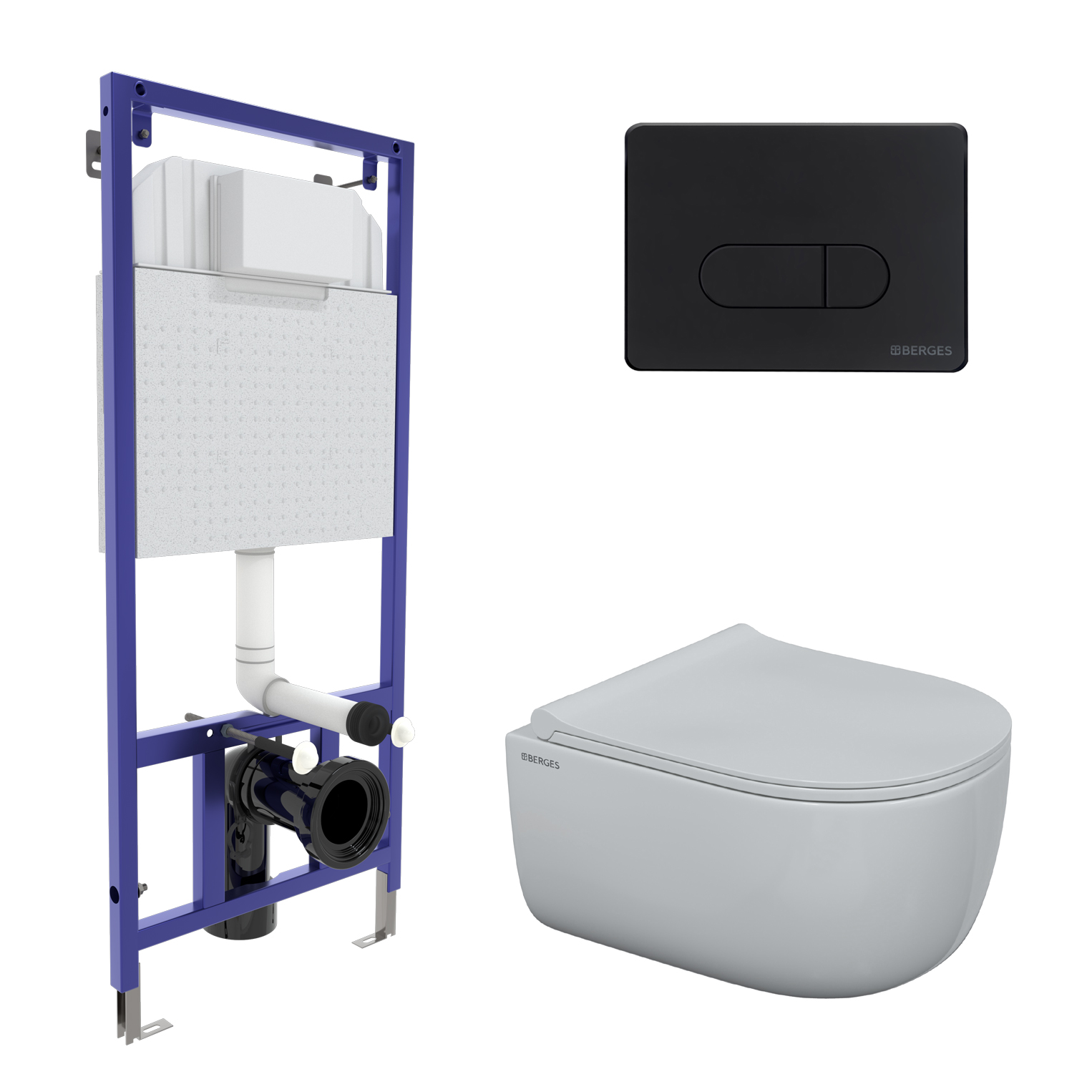 Комплект: инсталляция NOVUM525, кнопка D5 Soft Touch черная, унитаз EGO Rimless, сиденье дюропласт T