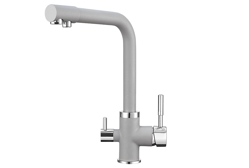 2015, АЛЮМИНИУМ Смеситель для кухни однорыч., с подкл. для питьевой воды, GRANULA