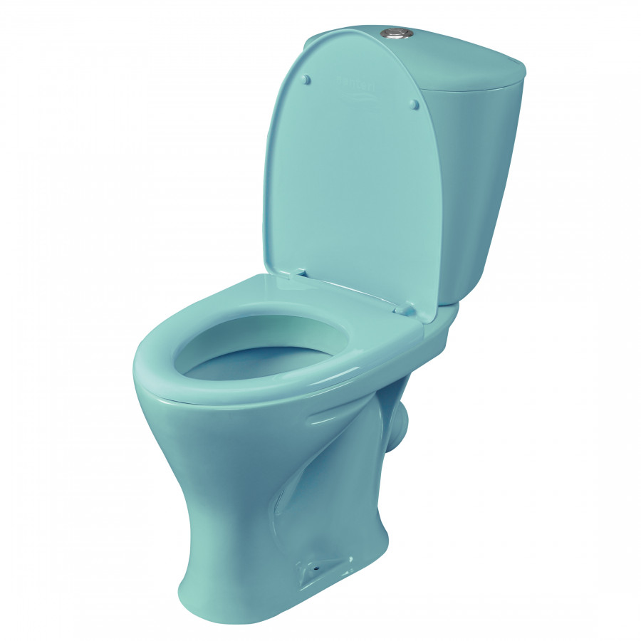 Унитаз-компакт "Версия" наклонный выпуск, с кнопочной арматурой и сиденьем, голубой  SANTERI
