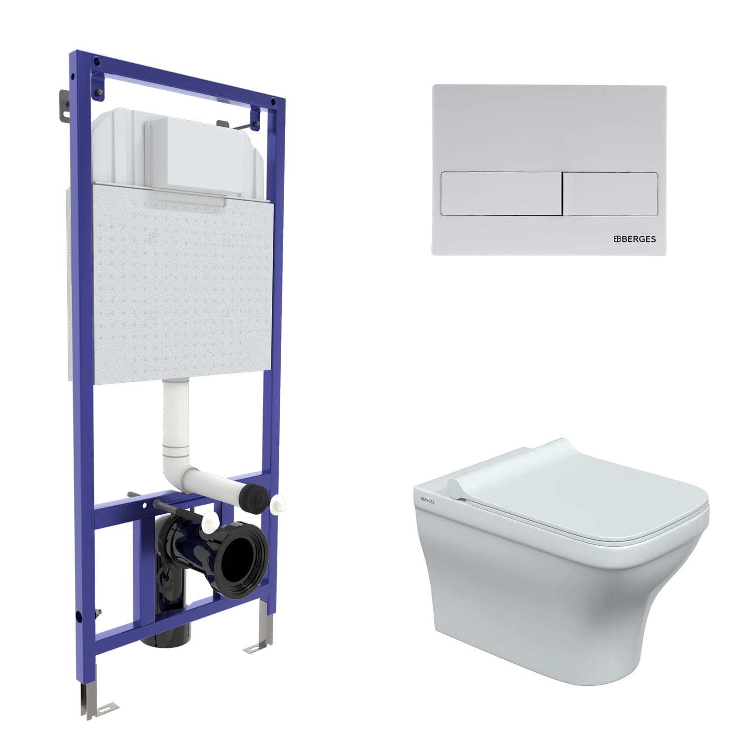 Комплект: инсталляция NOVUM кнопка L4 белая Soft Touch , унитаз Strati Rimless, сиденье дюропласт St