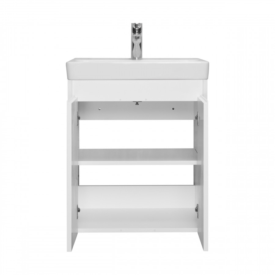 Тумба СКАНДИ DOORS 55, универс., 2 дв., белый глянец/белый матовый (под раковину АДРИАНА 55)