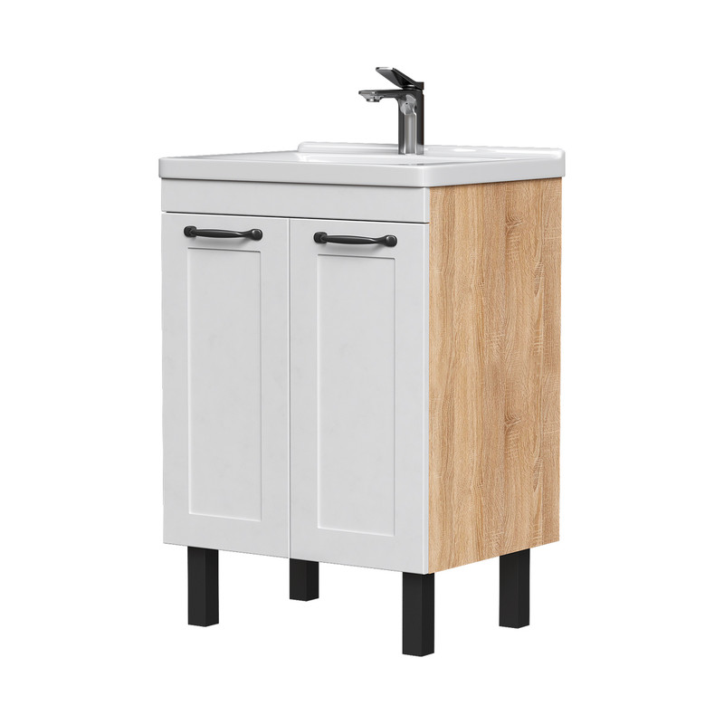 Тумба EQUIL Lago 60 напольная 2 дв. белый/дерево (под раковину Миранда 60)