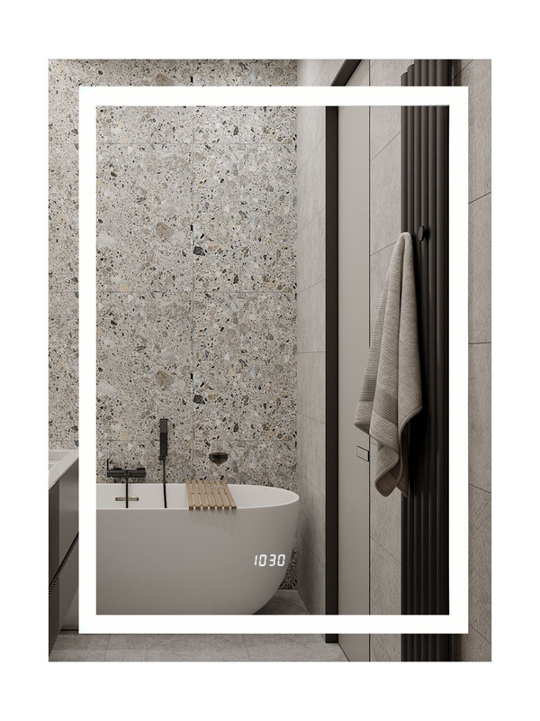 Зеркало Verte LED с часами 500x700