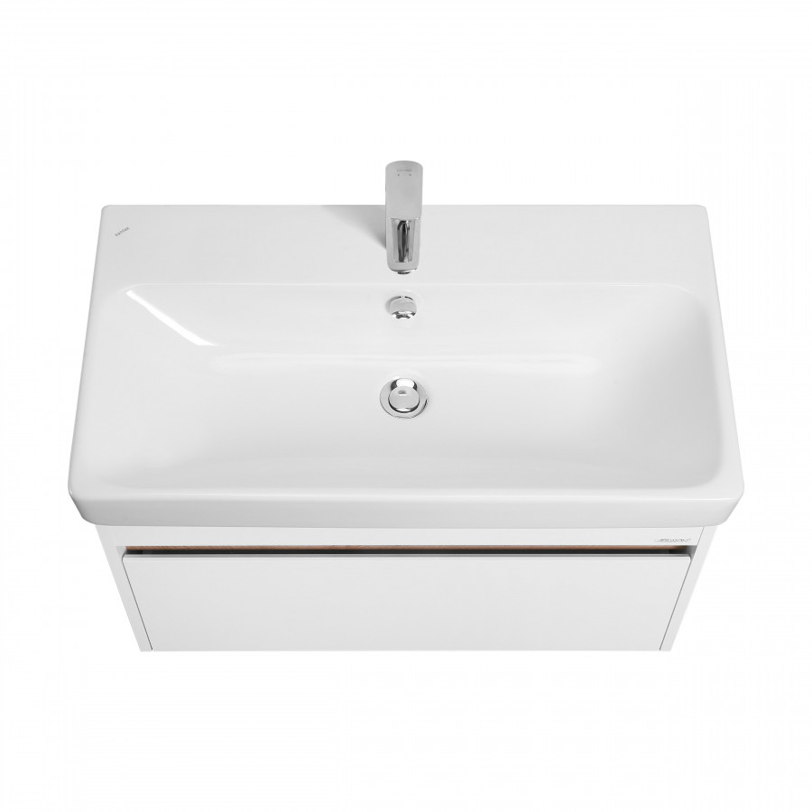 Тумба МАРТИ 80, подвесная,1 ящ., белая, дуб эндгрейн (под раковину АДРИАНА 80)