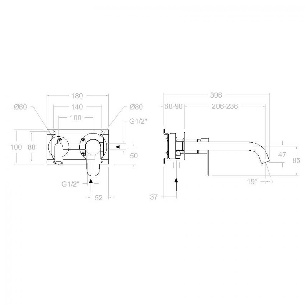 Встраиваемый смеситель для раковины ALEXIA 362103GR графит