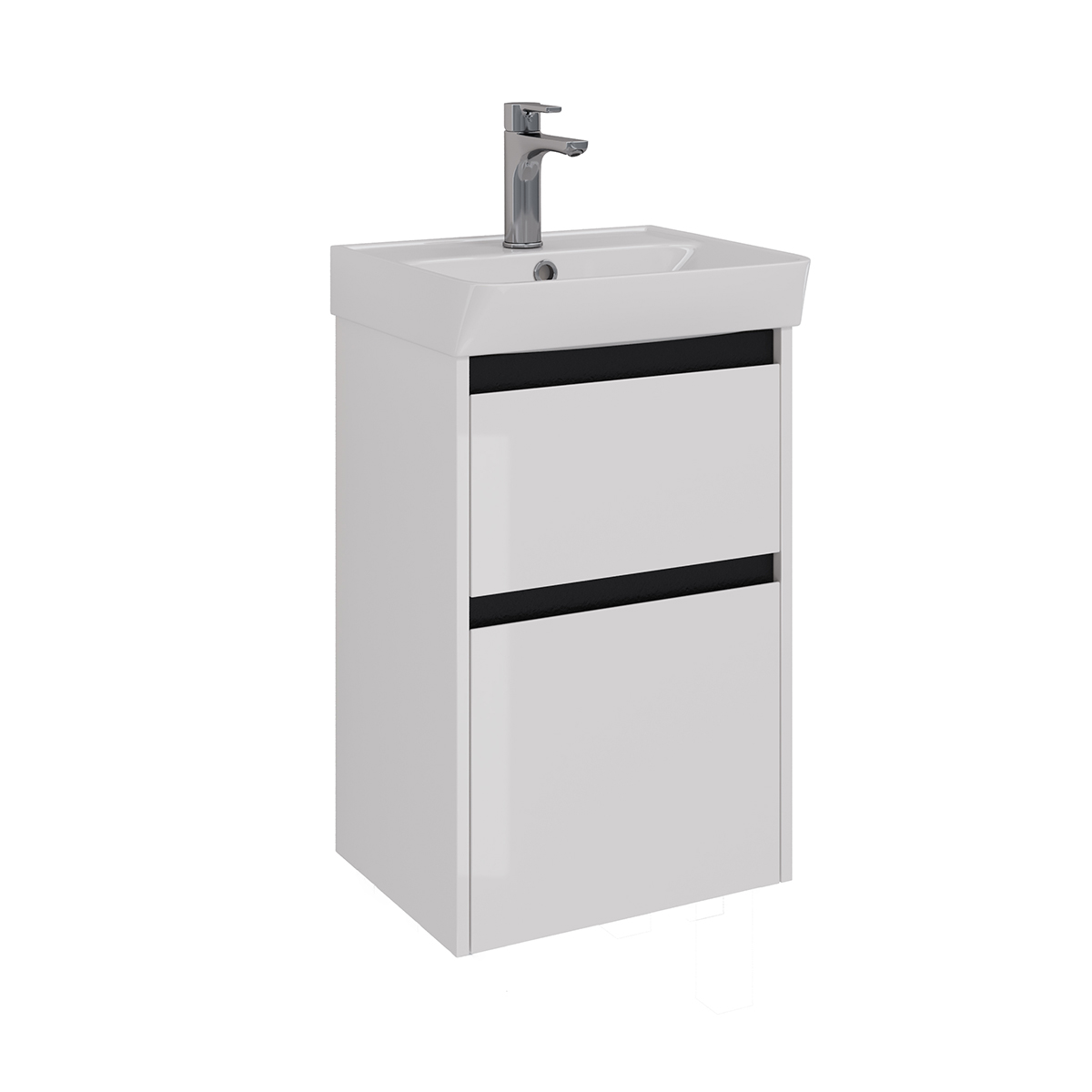 Тумба Lemark COMBI 45 см под 1 раковину, подвесная/напольная, 2 ящика, цвет планки: Чёрный, цвет кор