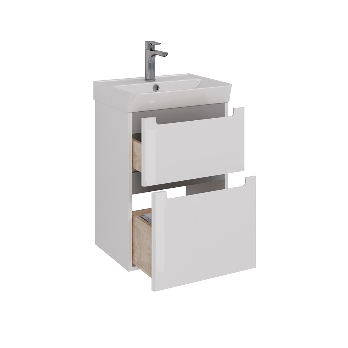 Тумба Lemark BUNO 50 см под 1 раковину, подвесная/напольная, 2 ящика, цвет планки: Серый, цвет корпу