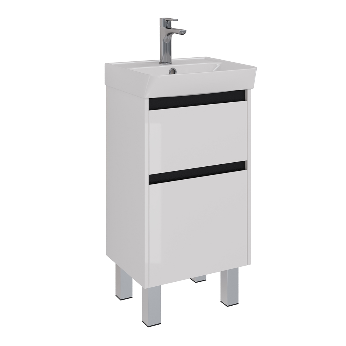 Тумба Lemark COMBI 45 см под 1 раковину, подвесная/напольная, 2 ящика, цвет планки: Чёрный, цвет кор