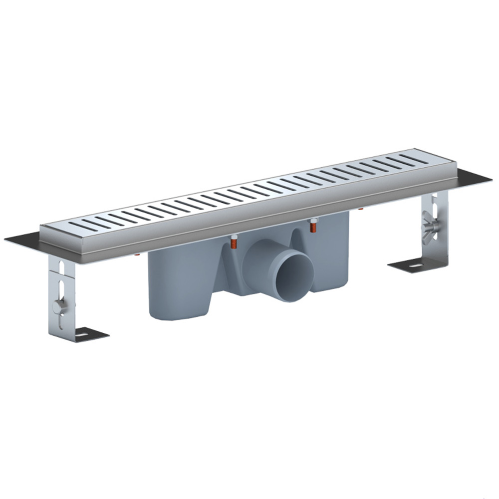 Трап линейный из нержавеющей стали АНИ Пласт TLZ2445G DN50 с комбинированным затвором глянцевой решёткой Бимс 450х65 мм