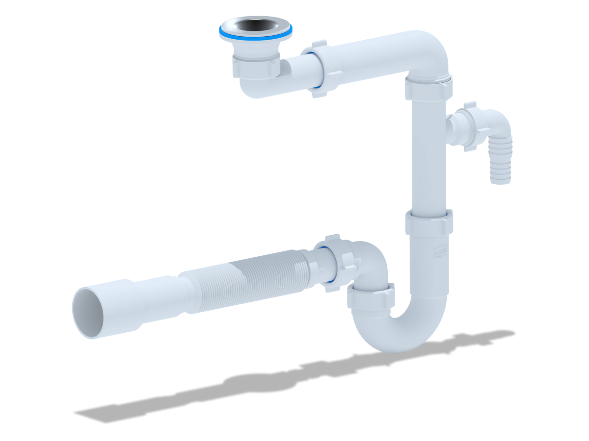 Сифон для умывальника 1 1/4 х 32 с отводом для ст. машины гиб.труб.32х40/50,нерж.реш.65мм, ANI PLAST