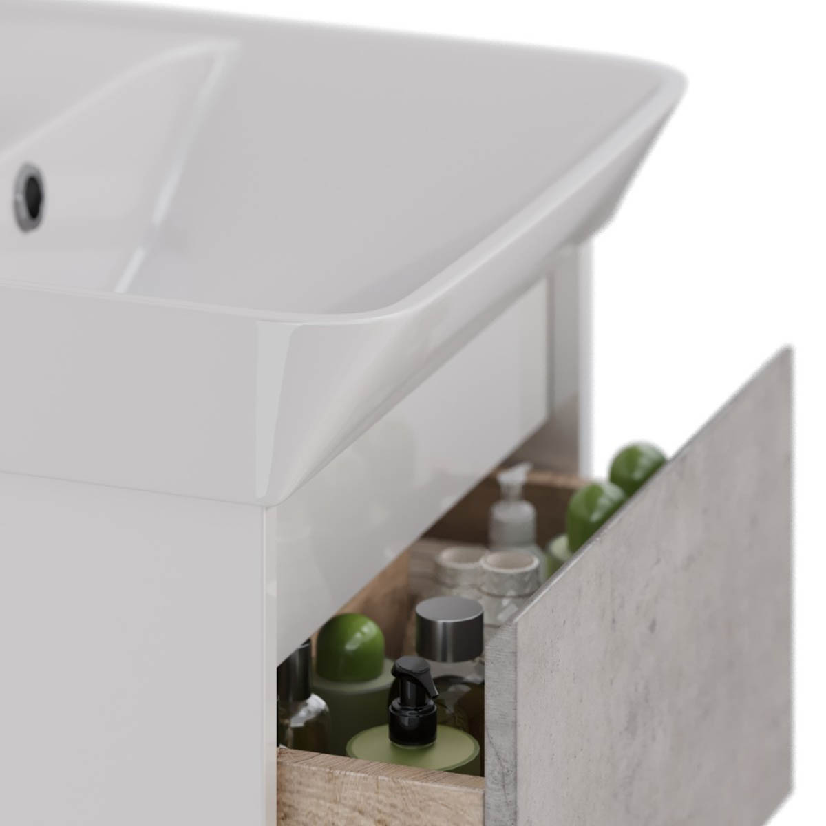 Тумба Lemark COMBI 60 см под 1 раковину, подвесная/напольная, 2 ящика, цвет фасада: Бетон, цвет корп