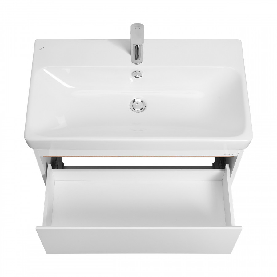 Тумба МАРТИ 80, подвесная,1 ящ., белая, дуб эндгрейн (под раковину АДРИАНА 80)