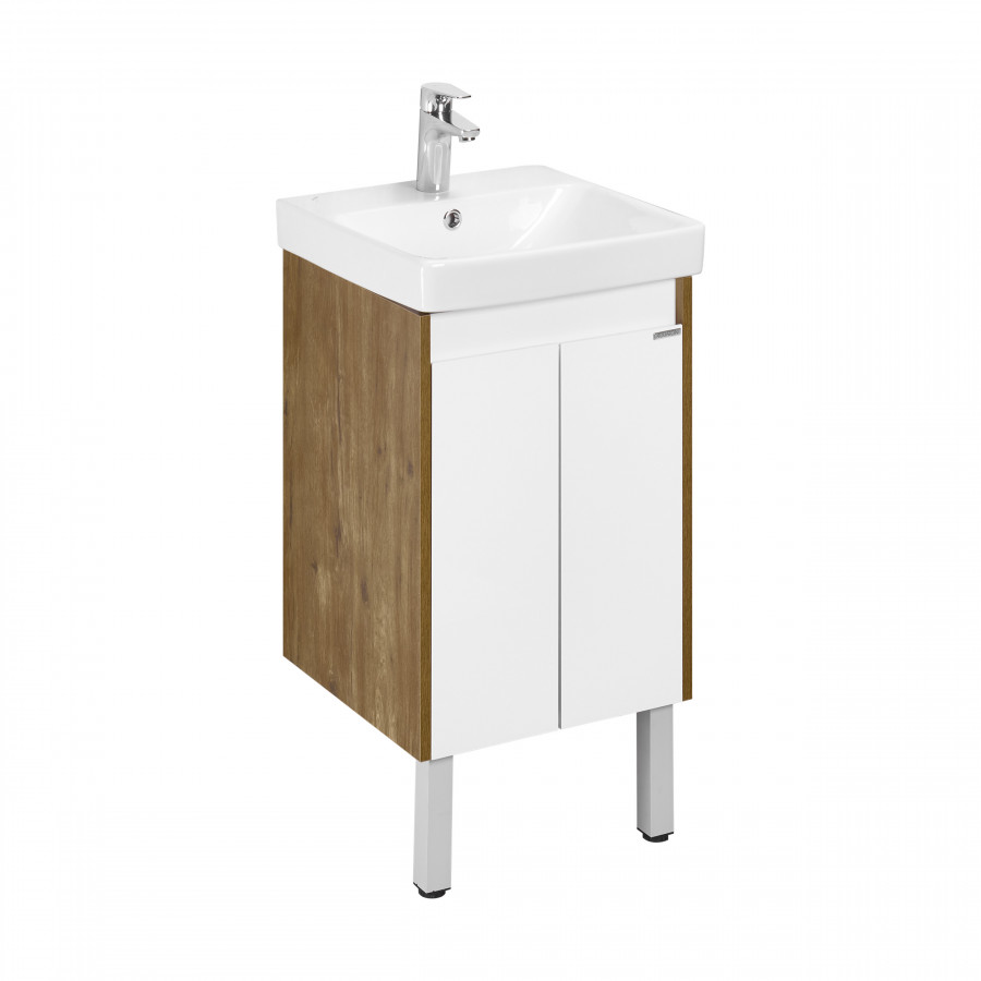 Тумба СКАНДИ DOORS 45, универс., 2 дв., белый глянец/дуб рустикальный (под раковину АДРИАНА 45)