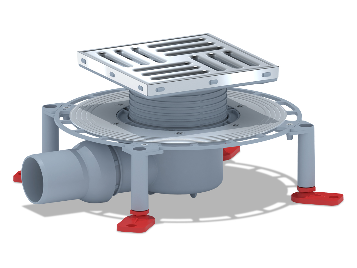 Трап для душа АНИ Пласт TVQ5612 DN50 горизонтальный регулируемый с сухим затвором и решёткой из нержавеющей стали 150х150 мм