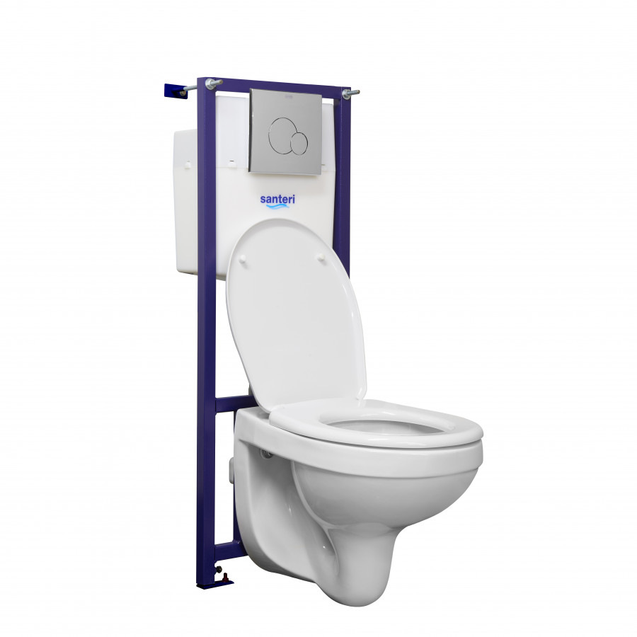 Пэк Альфа (подвес. унитаз с сиденьем полипр, инсталляция, панель хром. глянец) SANTERI