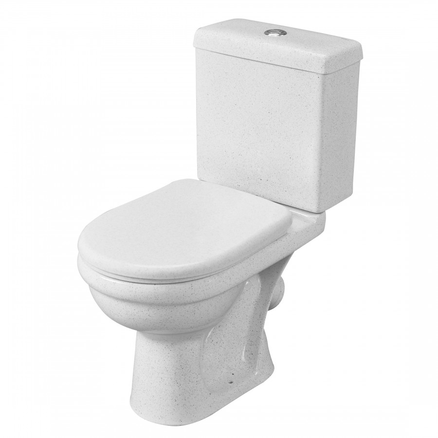 Унитаз-компакт "Визит" косой выпуск, с 1-реж. кнопочной арм.  и сид. п/п "Уклад,крап на белом. SANTE