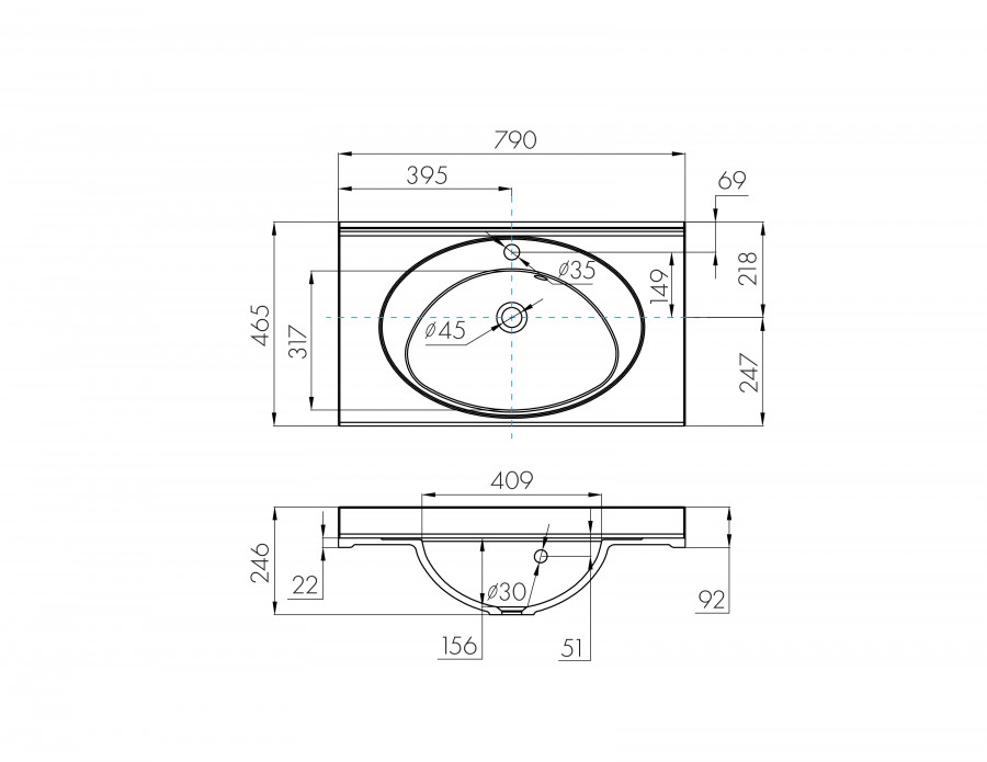 Раковина ОТЕЛЬ 3/800 с навесами