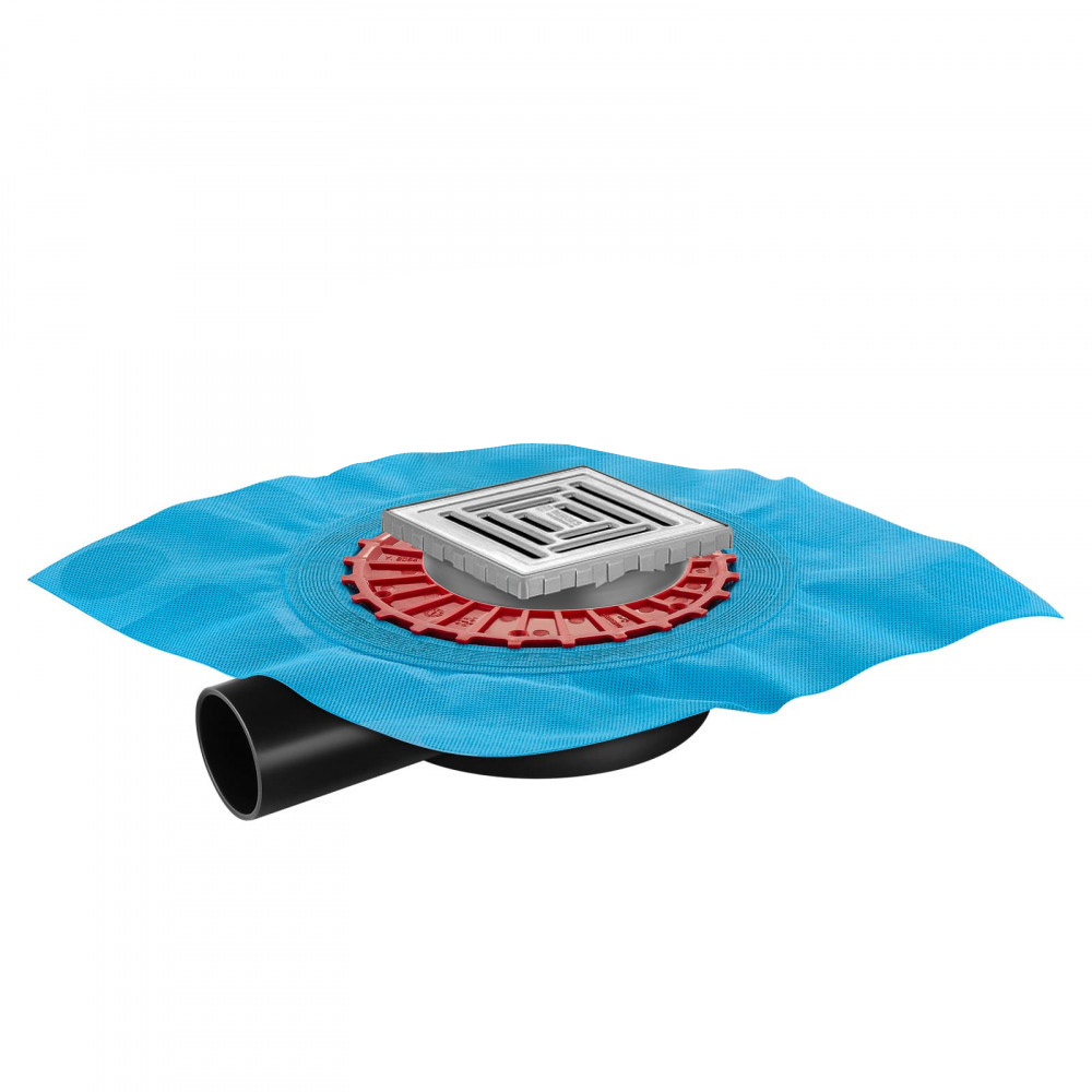 Трап водосток ZENTRUM Uno 100х100, матовый хром, выпуск D50 H65 боковой, BERGES