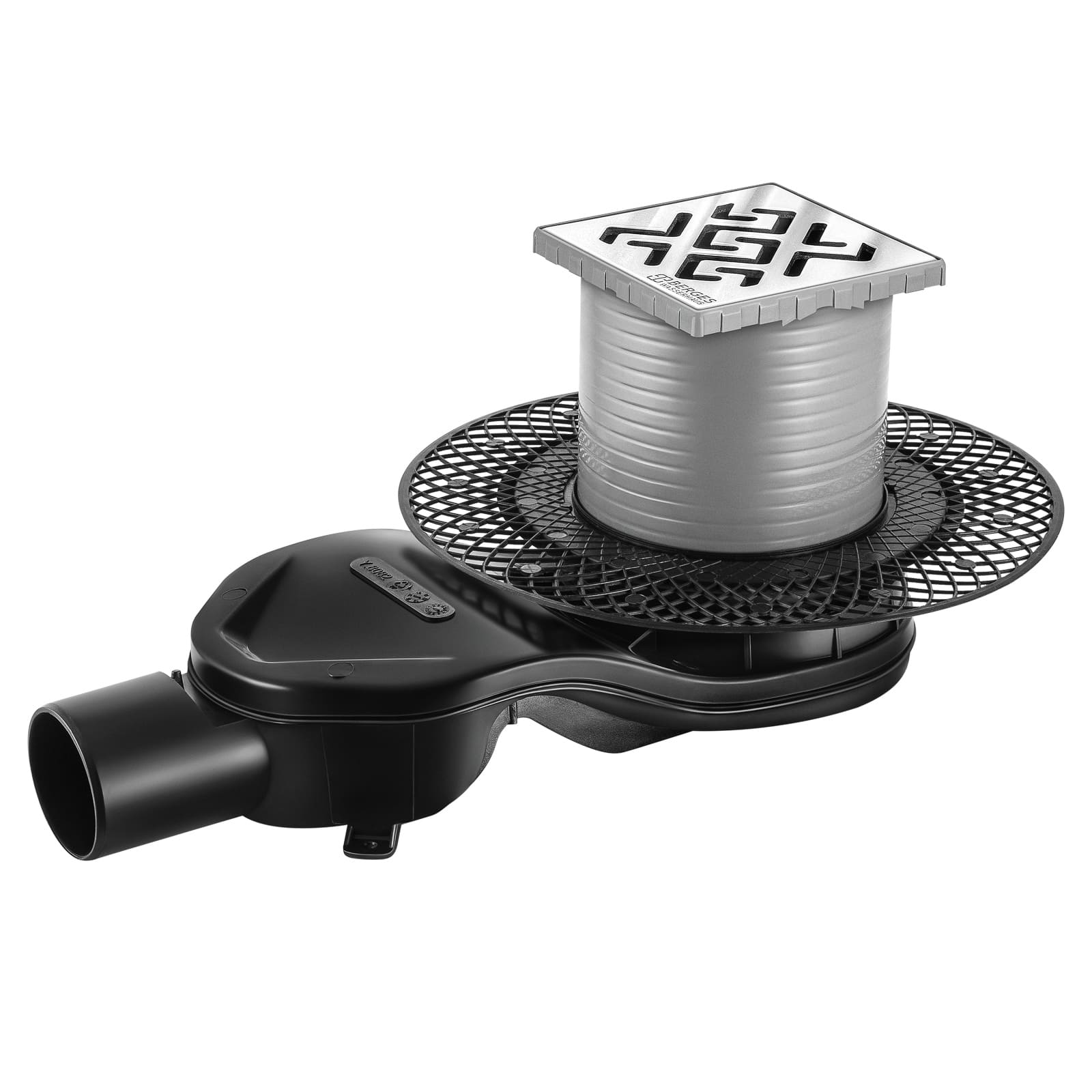 Трап водосток PLATZ Antik 100х100, хром глянец, S-сифон D50 H60 боковой, BERGES